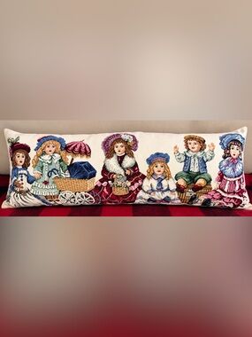 Dakota Victorian Doll Tapestry Lumbar Pillow 30” x 12” Vintage Style Decor
